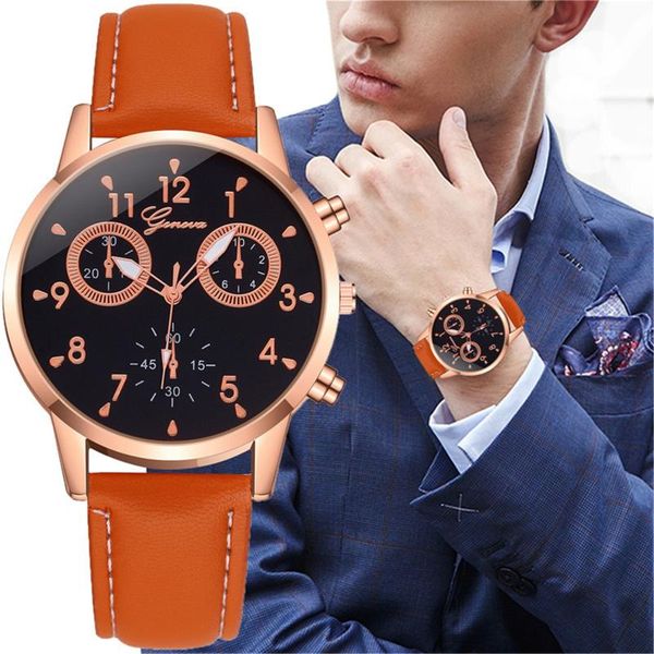 

wristwatches men's watches casual business calendar leather strap watch males simple dial quartz retro clock relogios masculino, Slivery;brown