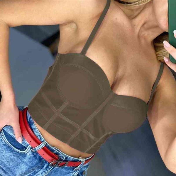 

fashion corset crop women cami spaghetti strap solid color push up bustier for summer black khaki, White