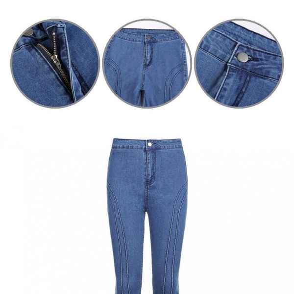 

women's jeans casual striped button zipper women autumn flare for office, Blue