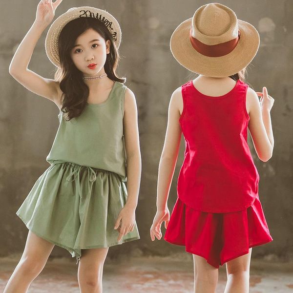

trousers girls han edition two-piece suit the summer 2021 cuhk children's children cotton pants fashion tide, Blue
