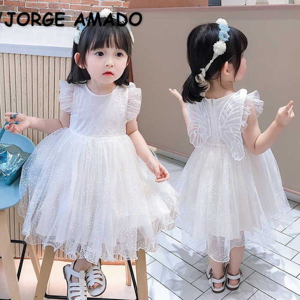 

summer kids girls dress white lace wing mesh princess es baby birthday fashion clothes e1002 210610, Red;yellow