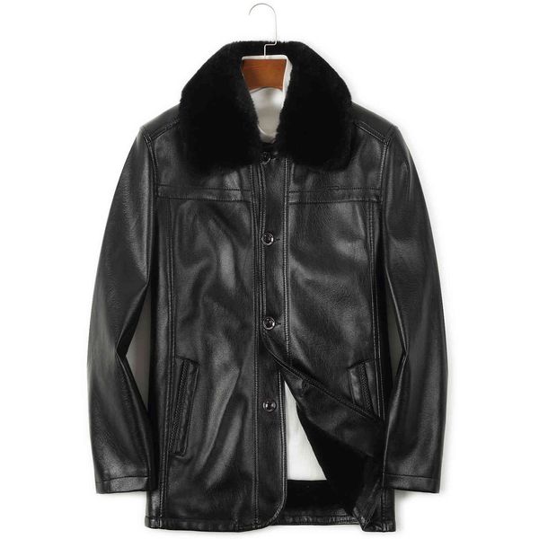 

fur collar bomber leather jacket mens brand plus velvet thick warm pu jackets men waterproof motorcycle windbreaker 210524, Black