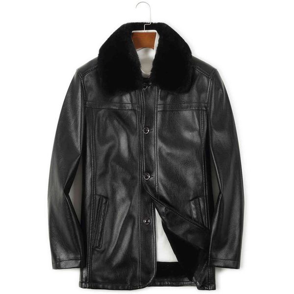 Giacca in pelle bomber con collo in pelliccia Marca da uomo Plus Velluto spesso caldo Top Pu Giacche da uomo Giacca a vento moto impermeabile 210524