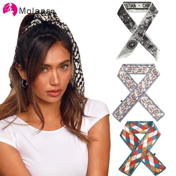 

molans silk scarf headband for women hairbands girls hair accessories tie scrunchies neck band neckerchief ribbon