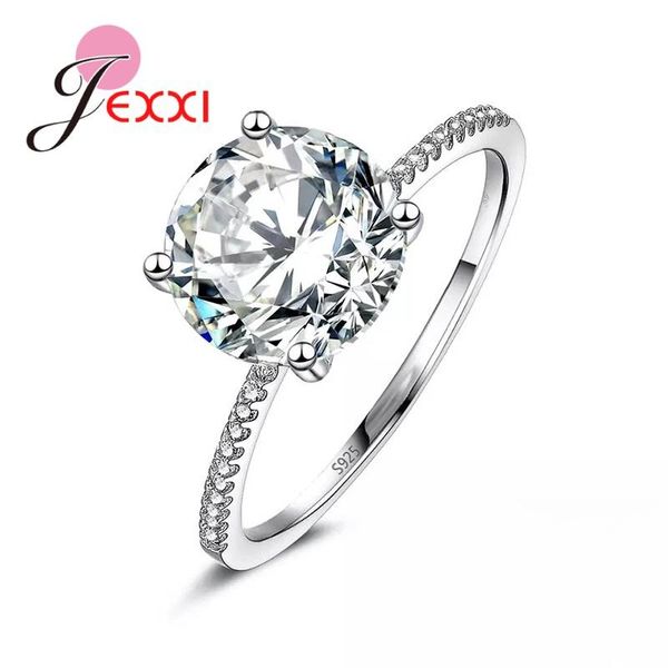 

cluster rings 100% 925 sterling silver promise for women girls with dazzling big crystal luxury jewelry gift, Golden;silver