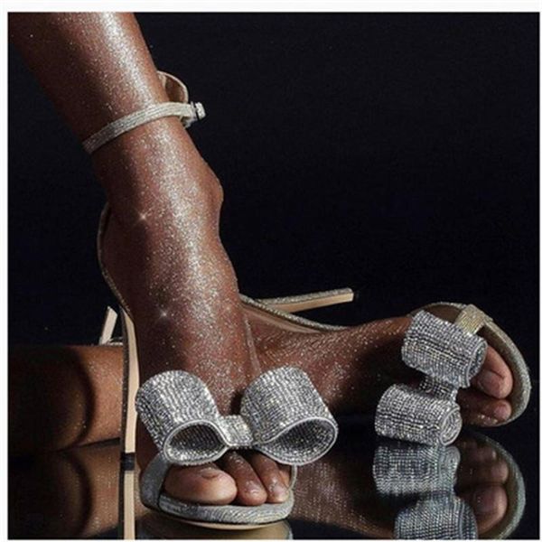 

dress shoes silvery butterfly-knot women fashion high heels ankle buckles ladies sandals party a488 2021 summer rhinestone thin, Black