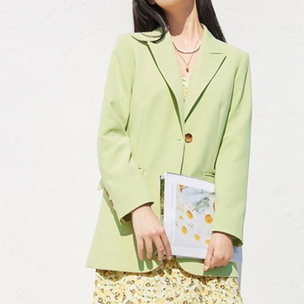 

women's suits & blazers [ewq] korea chic simple trend women solid color lapel single-breasted fashion loose green long-sleeved blazer a, White;black