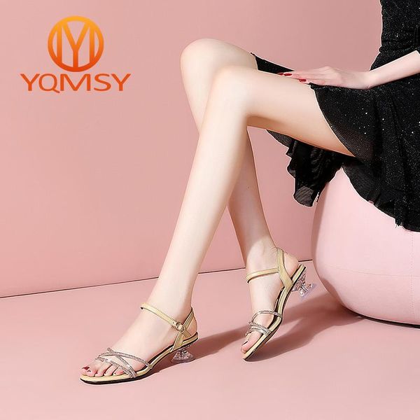 

sandals yqmsy fashion women genuine leather transparent strange style bling narrow band concise buckle strap shoes as174, Black