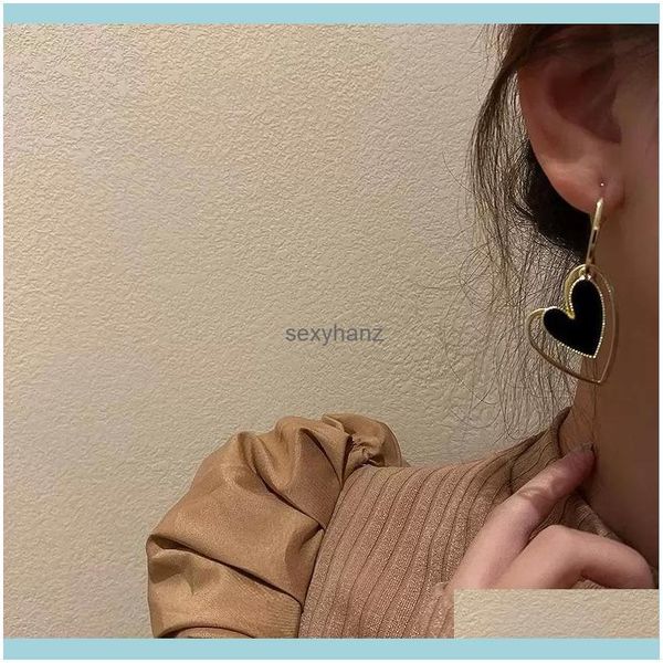 

jewelry dangle & chandelier post allergy black enamel rhinestone heart tassel assymetric earrings for women cute sweet korean drop delivery, Silver