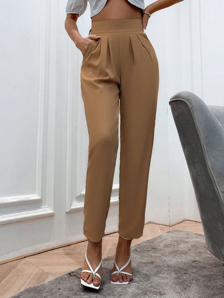 

solid belted high rise pants u0uz#, Black;white