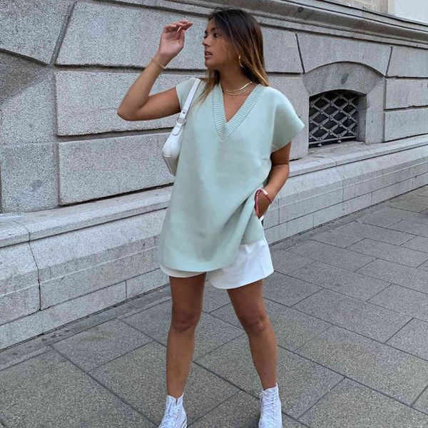 

sweaters 2021 women knit sweater vest oversized knitted sleeveless v-neck casual fashion high street woman pullover, White;black