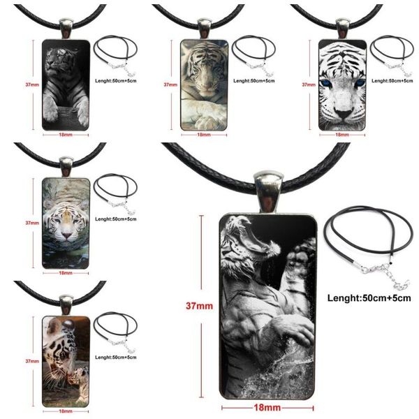 

pendant necklaces for women men gift art white fur with blue eyes tiger necklace fashion long chain rectangle jewelry, Silver