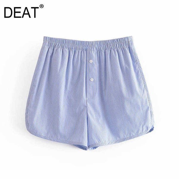 

[deat] fashion women shorts loose high waist button pockets stripe female casual short pants spring 13c368 210527, White;black