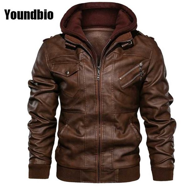 

men masculine jacket leather coat solid color hooded men fashion clothes warm motorcycle vintage leather coat men 211008, Black
