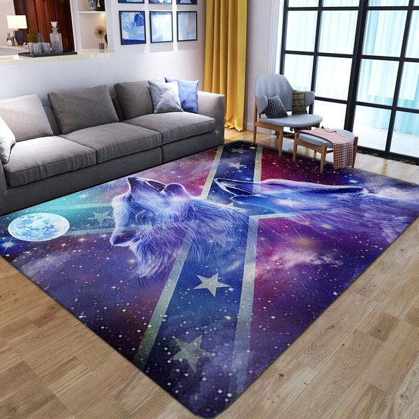

carpets dreamlike wolf rugs for living room bedroom night sky star printed door mat non-slip play in the kitchen on floor carpet