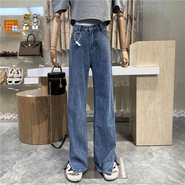 

nicho toilet design high waist light glide jeans 2021 straight weight sharing floor leg, Blue