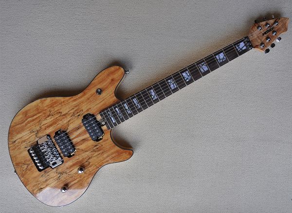 

natural wood color electric guitar with humbuckers pickups,spalted maple veneer,rosewood fretboard,can be customized