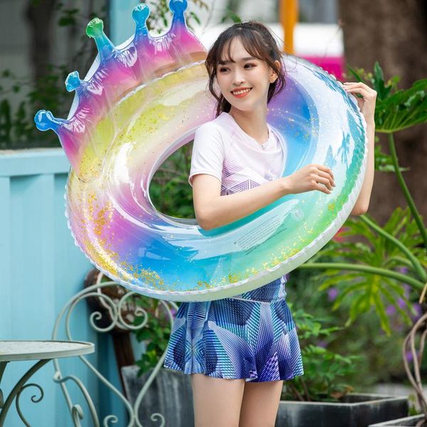 

life vest & buoy summer crown swimming ring gradient volor rainbow sequins thickened armpit water lifebuoy circle inflatable pool