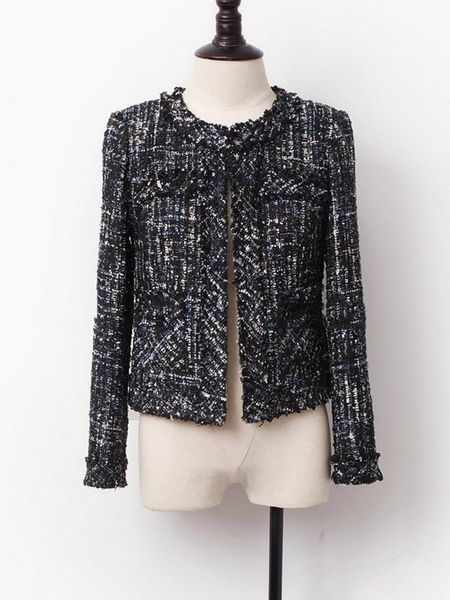 

women's jackets jacket women tweed dark blue sequins flash fabric spring / autumn /winter coat classic ladies one-piece, Black;brown