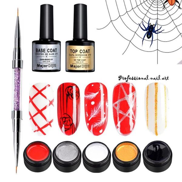 

nail gel 5-color brushed glue set purple crystal wire drawing pen seal, Red;pink