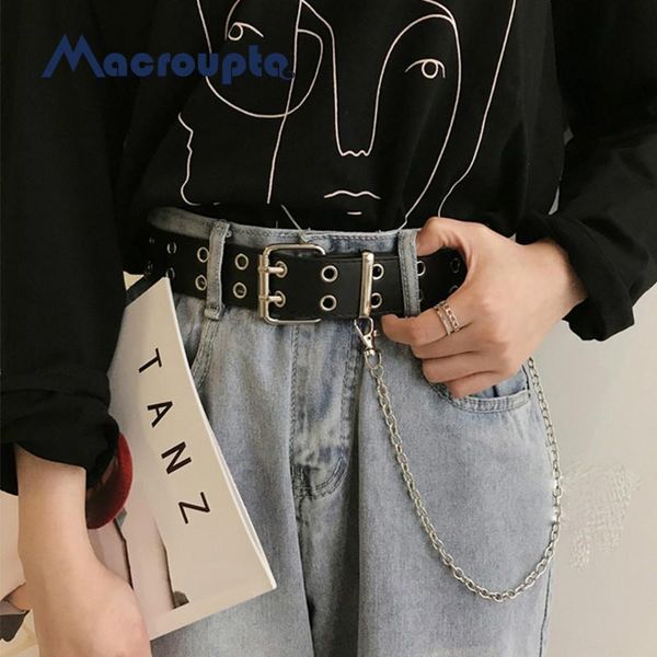 

belts women belt genuine leather punk style fashion pin buckle jeans decorative chain for, Black;brown