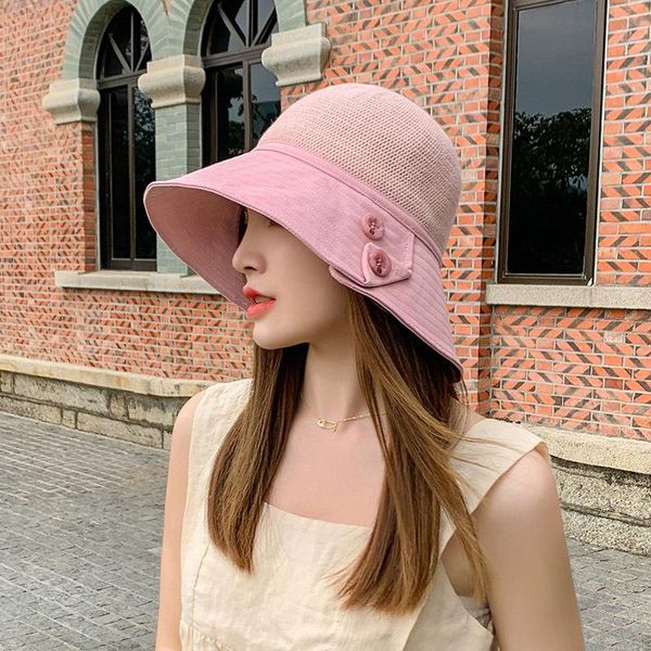 

women's spring and summer versatile fashion stitching breathable sun-proof sun protection suitable for round faces bucket hat beanie/sk, Blue;gray