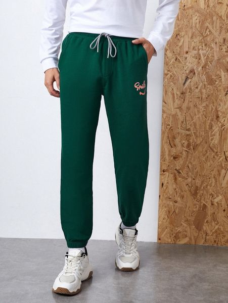 

men letter graphic drawstring waist sweatpants o7q2#, Black