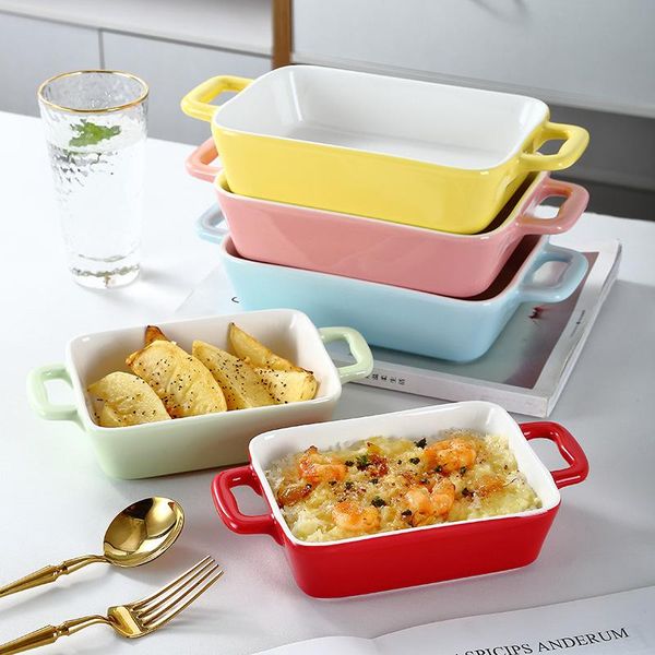 

dishes & plates nordic ceramic baking tray cheese rice plate microwave two-eared oven suitable for tableware bowl home