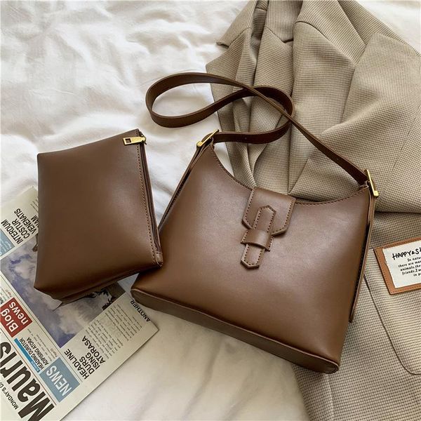 

evening bags 2 pcs/set vintage pu leather women handbag female casual shoulder bag 2021 brand ladies handbags and purses lady crossbody
