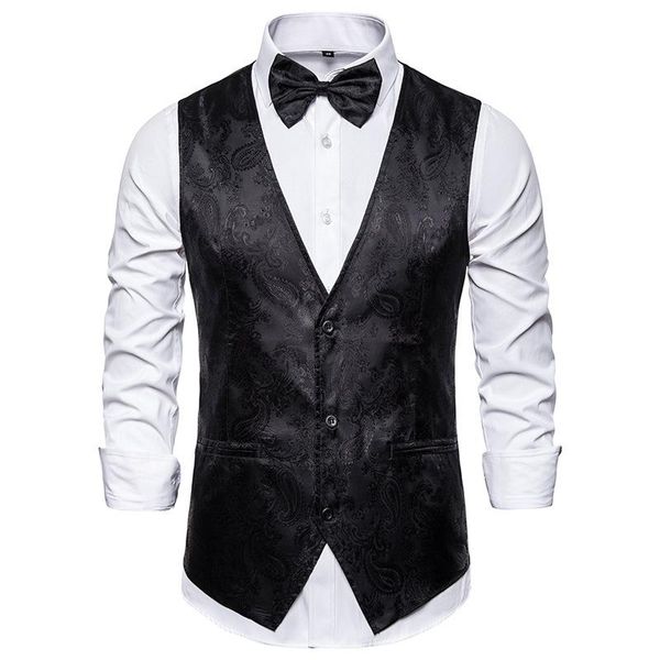 

men's vests black paisley vest men 2021 brand single breasted v neck sleeveless waistcoat party wedding groom chaleco xxl, Black;white