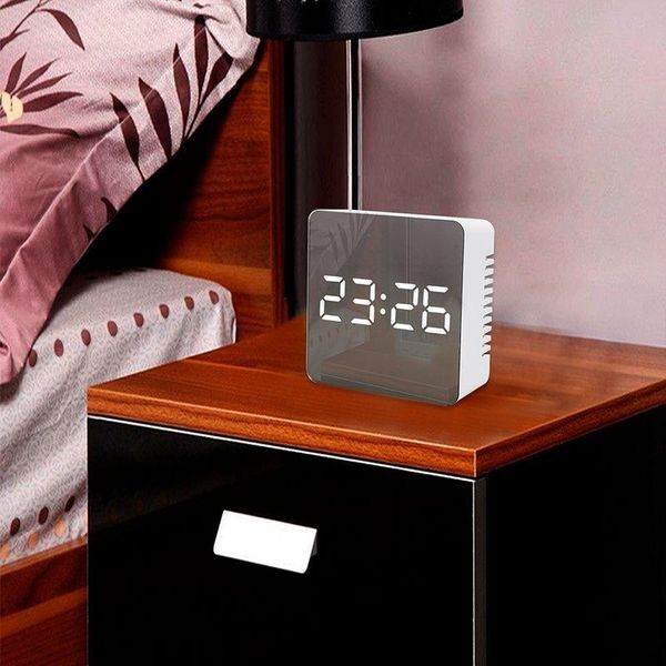 

other clocks & accessories 6 inch led mirror alarm clock digital desk table touch button wall time temperature display night mode function h