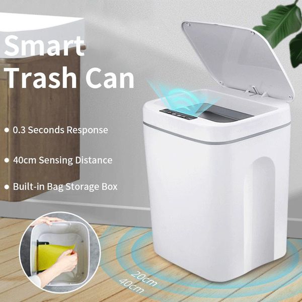 

waste bins 16l intelligent trash can automatic sensor dustbin smart electric bin for kitchen bathroom garbage home rubbish