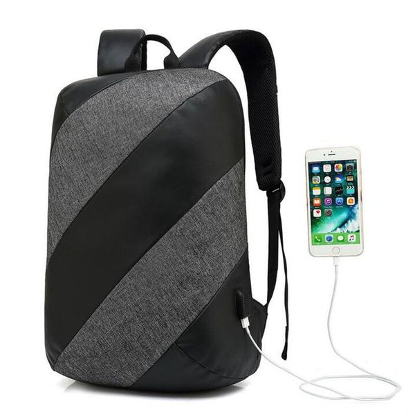 

backpack men splice waterproof anti-theft usb charging school bags for teenagers 15.6inche lap2021