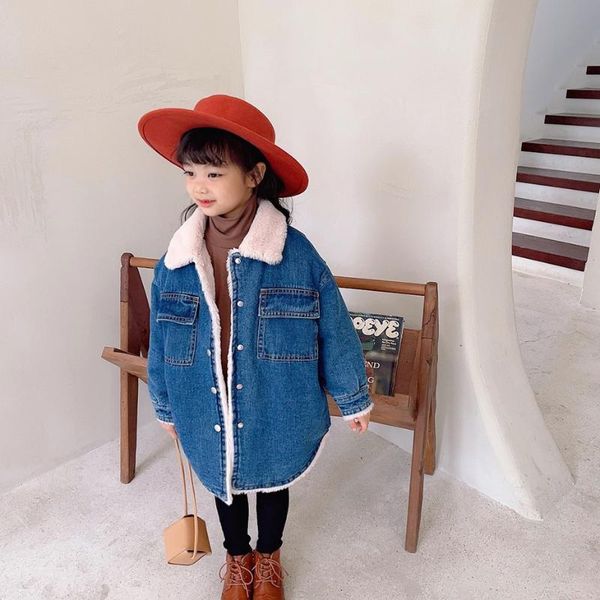 

jackets girls denim coat thick warm long for cotton padded kids coats toddler children's winter clothes, Blue;gray