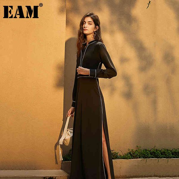 

[eam] women black vent long temperament dress stand collar long sleeve loose fit fashion spring autumn 1db612 210512, Black;gray