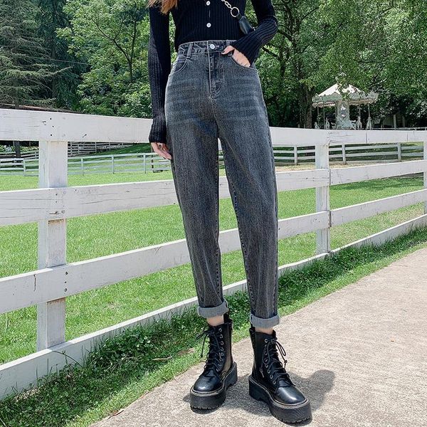 

women's jeans straightÂ woman korean baggy high waist retro slouchy harem mom pants slim boyfriend harajuku for women, Blue