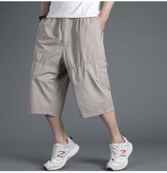 

men's shorts men fat loose overalls sports multi-pocket straight thin cotton trousers knee length pants sweathshorts casual travel, White;black