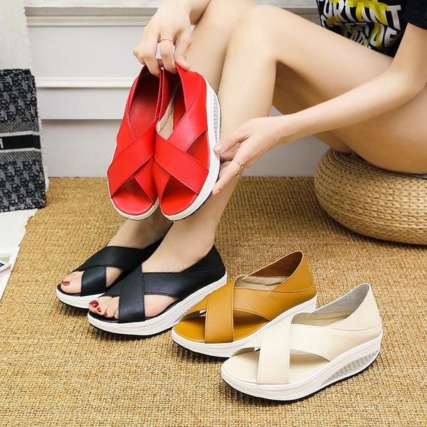 

fish mouth sandals 2021 women's shoes thick-soled hollow roman style casual european and american large size rocking, Black