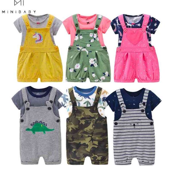 

toddler girl romper summer baby clothes born baby costume short sleeve o-neck cartoon pattern boy baby jumpsuit 210722, Blue