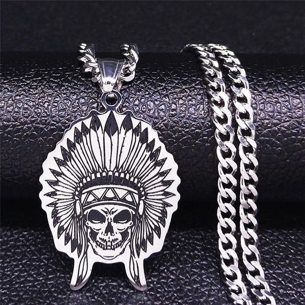 

pendant necklaces tribe leader skeleton stainless steel necklace men silver color chain jewelry acero inoxidable joyeria n4045s05