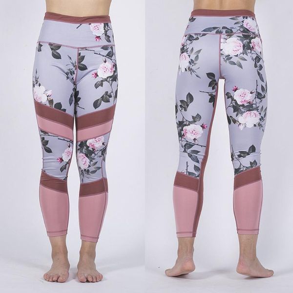 

yoga outfits 2021 autumn lady printed screen stitching high-waist fitness running nine-minute gym clothes floral prints, White;red
