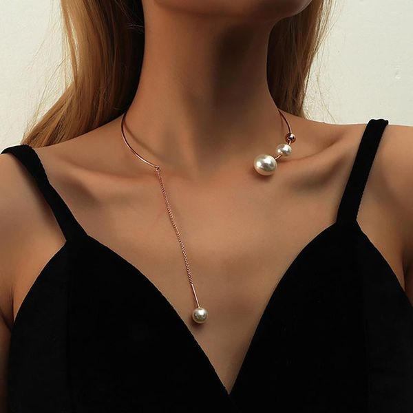 

chokers vintage style simple imitation pearl tasse choker necklace clavicle chain jewelry for women wedding retro accessories, Golden;silver