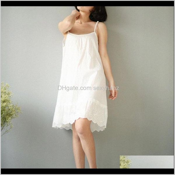 Frauen Unterwäsche Bekleidung Drop Lieferung 2021 Sommer Nachthemd Nachthemd Nachtwäsche Pyjamas Frauen Heimkleidung Sexy Dessouskleid weiße Baumwolle
