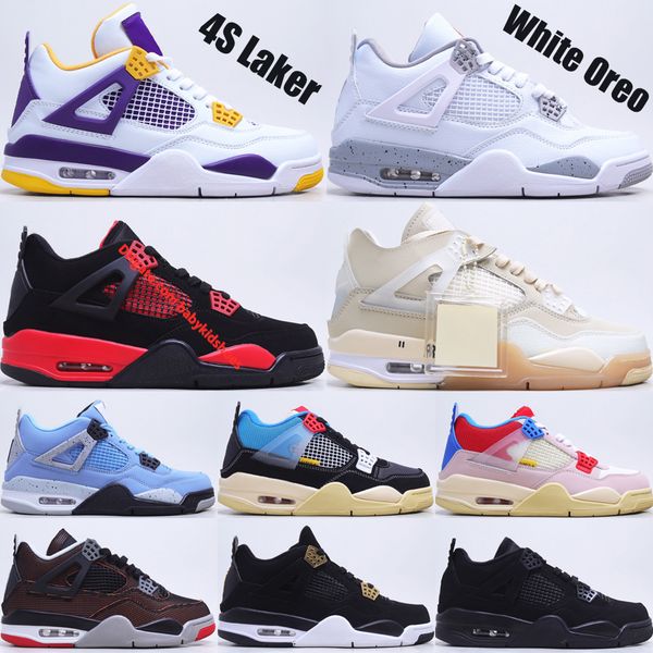 

4 basketball shoes classic leather jump 4s university blue sail white oreo starfish red thunder men women outdoor sports sneakers size 36-47, Black