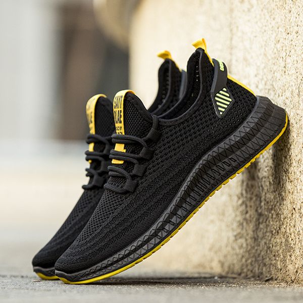 

light men trainers students single shoes knit mesh breathabl slip on soft hiking shoes flats sneakers male running shoes white