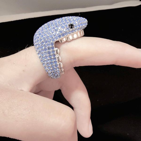 

micro inlaid zircon teeth fashion blue shark ring 1649, Silver
