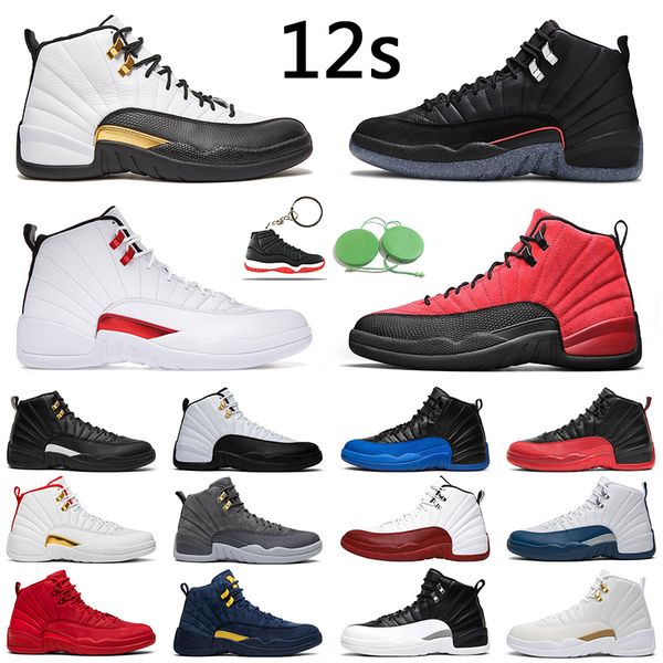 

12s reverse flu game men basketball shoes utility grind university gold twist mens trainer