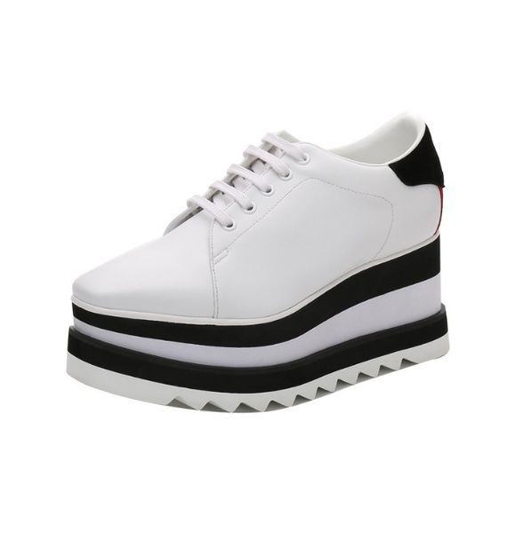 

women star leather boots square platform slope thick stella britt shoe elyse brushed derbys wedge lace-up fashion shoes, Black