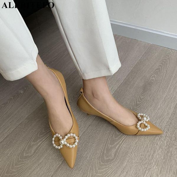 

dress shoes allbitefo string bead design genuine leather high heels pointed toe thin heel fashion women party wedding, Black