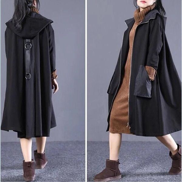 

women's jackets 220 kg large loose art and literature retro jacket hooded spring autumn 2021 korean stitched zipper for women, Black;brown